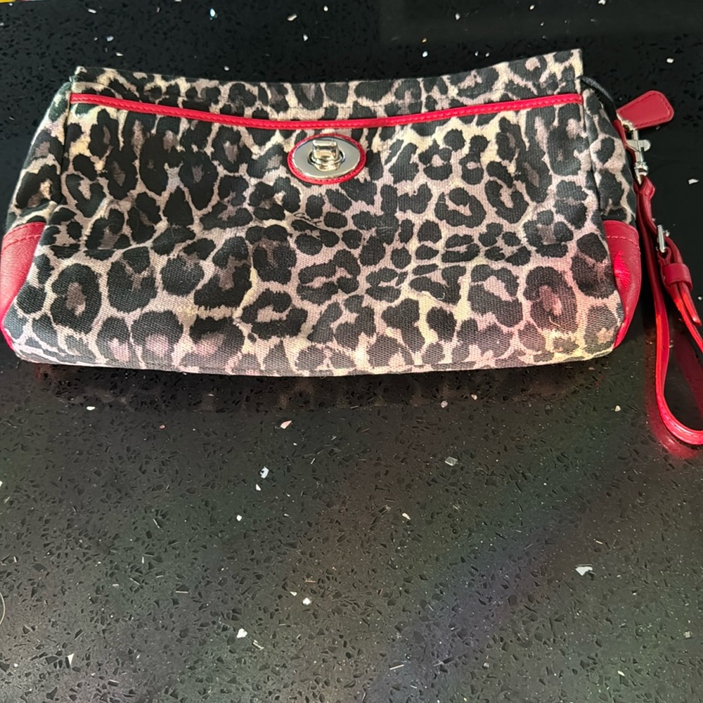 Coach leopard print  large wristlet